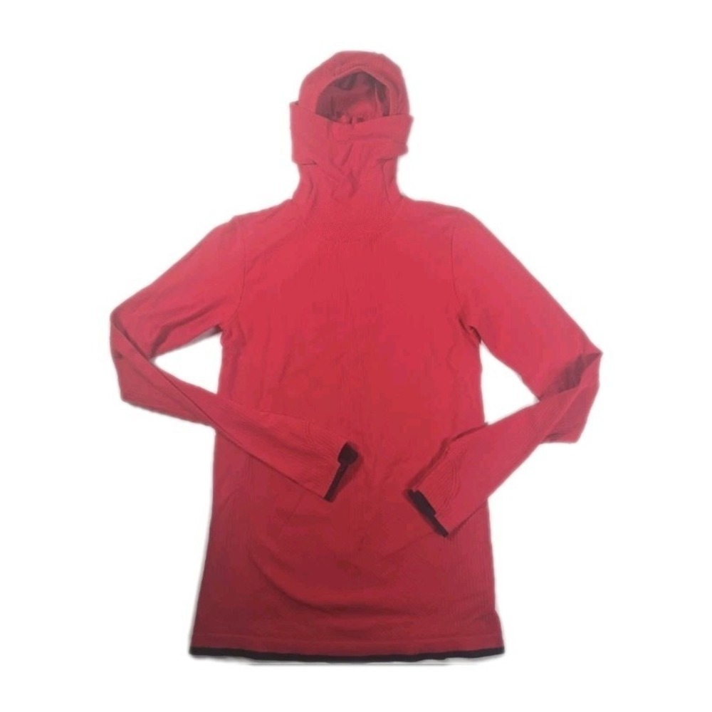 Athleta Women's Small‎ Red Ribbed Stretch Hooded Flurry Balaclava Pullover Top